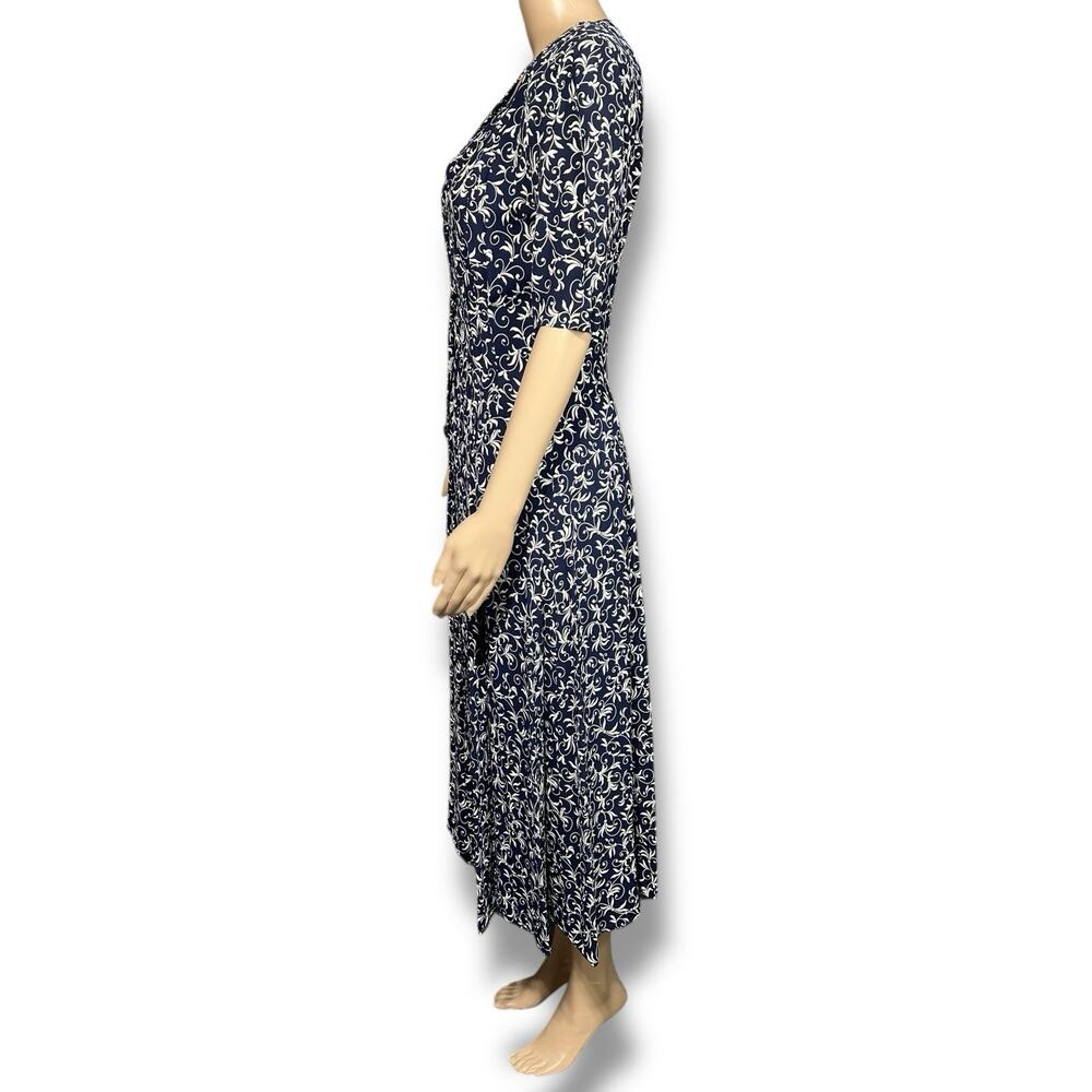 Express Vintage 90s Navy Floral Button Front Midi Shirt Dress Womens Size 10 - Picture 7 of 12